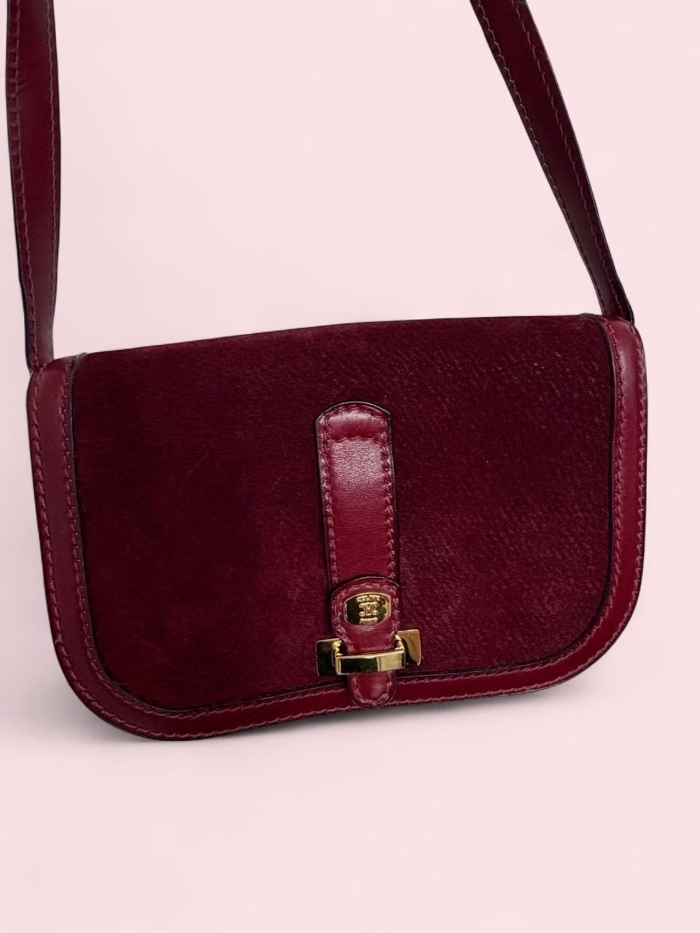 Vintage Celine 1970s Burgundy Suede Bag